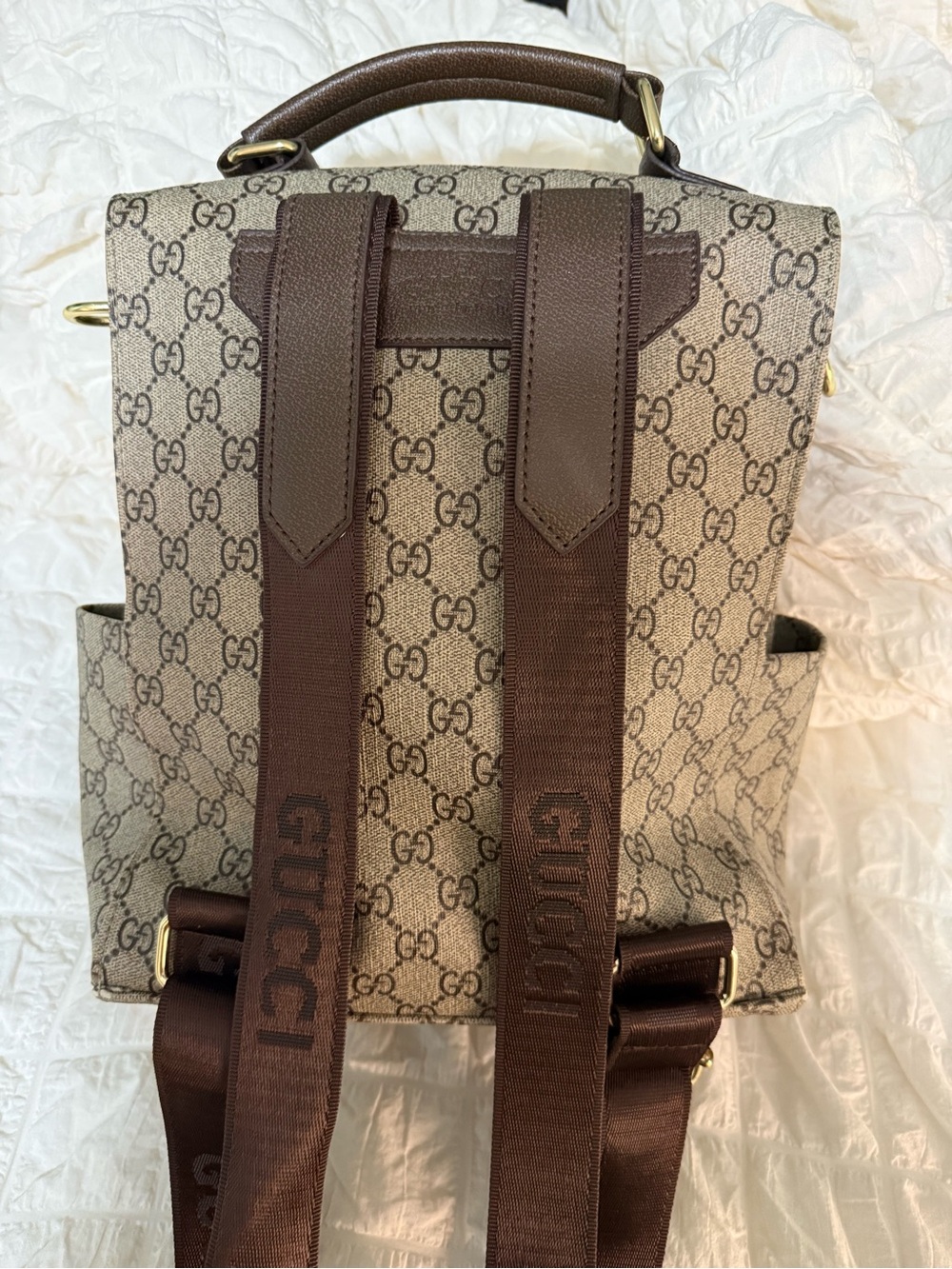 Inspired GG  Monogram Canvas Backpack with Dark Leather Handle - Picture 2 of 4